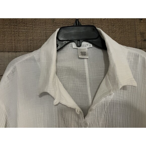 Kirious Women’s L White Button-Up Gauzy Boho Beach Resort Relaxed Top - Picture 3 of 9